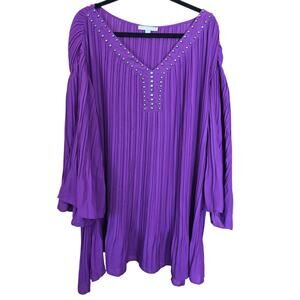 Woman Within Embellished Tunic Size 5X Burgandy Wine Chiffon Blouse Bell Sleeve